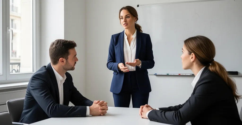 Expert comptable présentant son analyse à des élus CSE attentifs